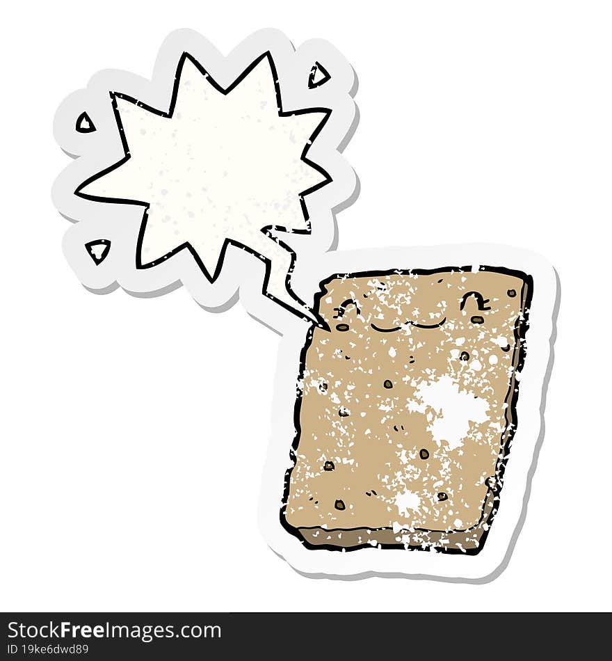 cartoon biscuit and speech bubble distressed sticker