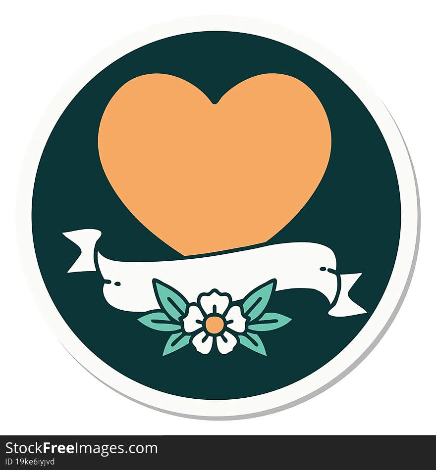 Tattoo Style Sticker Of A Heart And Banner