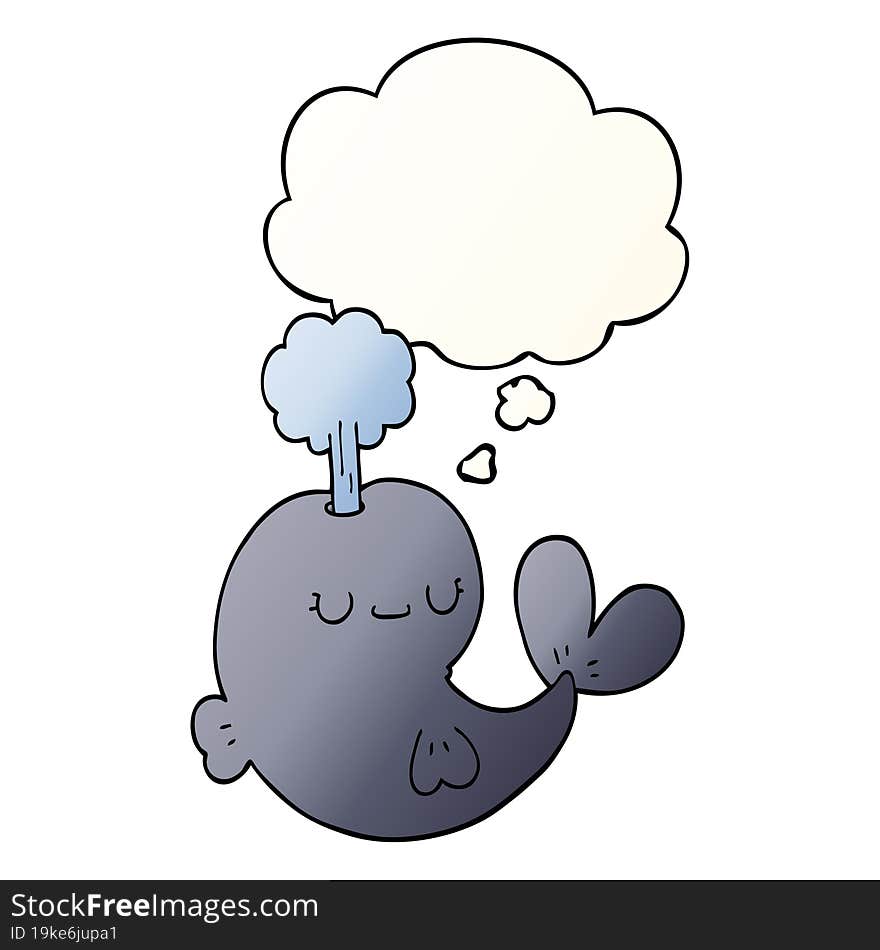 Cute Cartoon Whale And Thought Bubble In Smooth Gradient Style