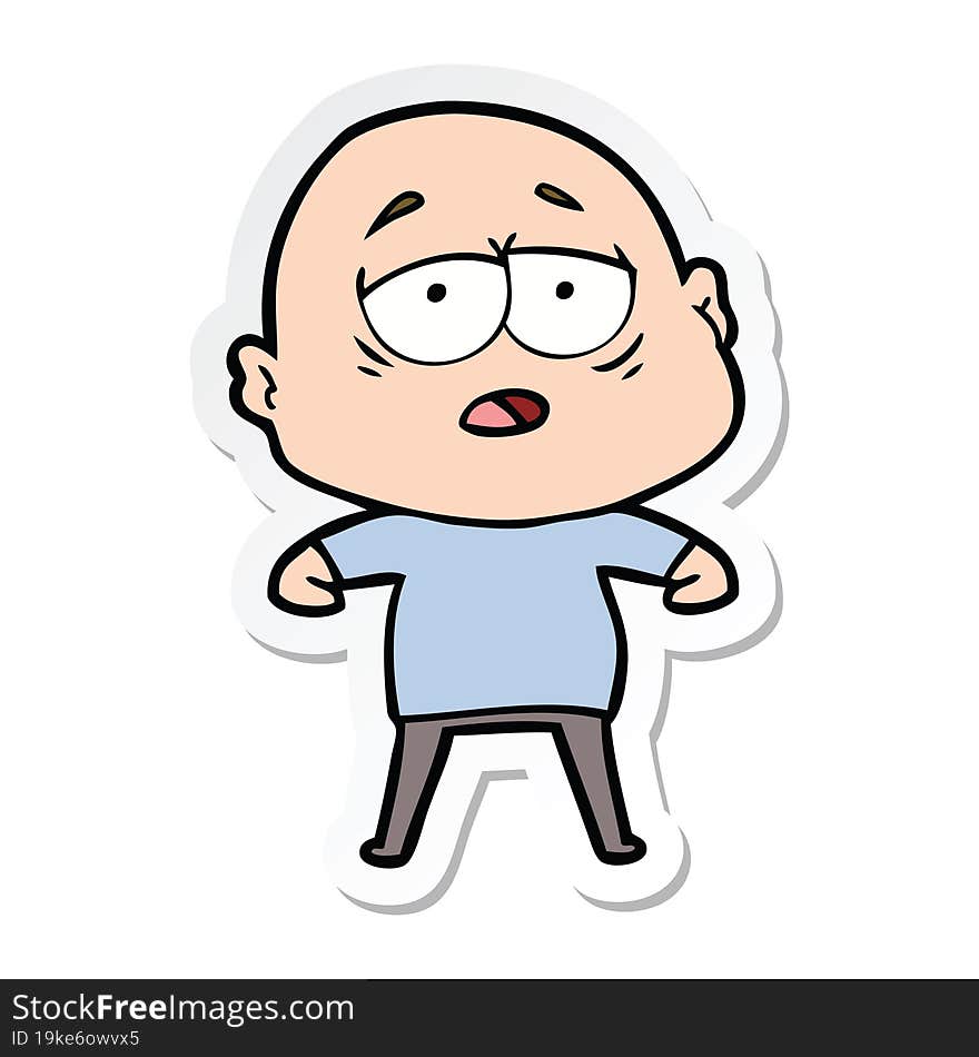 sticker of a cartoon tired bald man