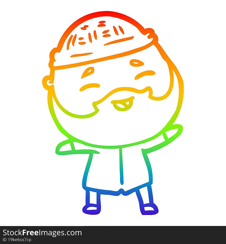 rainbow gradient line drawing cartoon happy bearded man