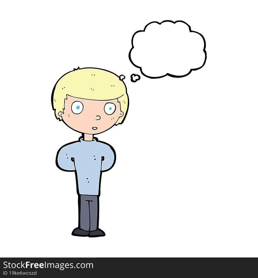 cartoon worried man with thought bubble