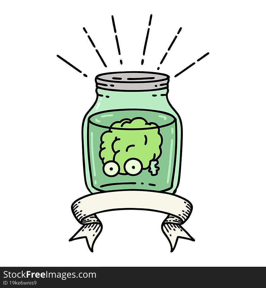 banner with tattoo style brain in jar