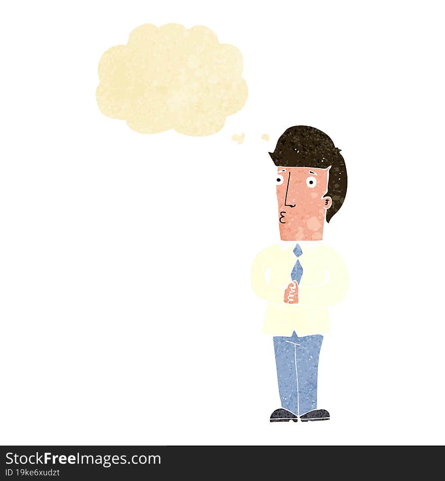 cartoon nervous man with thought bubble