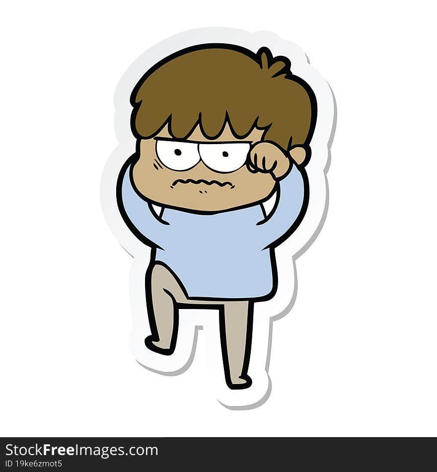 sticker of a annoyed cartoon boy