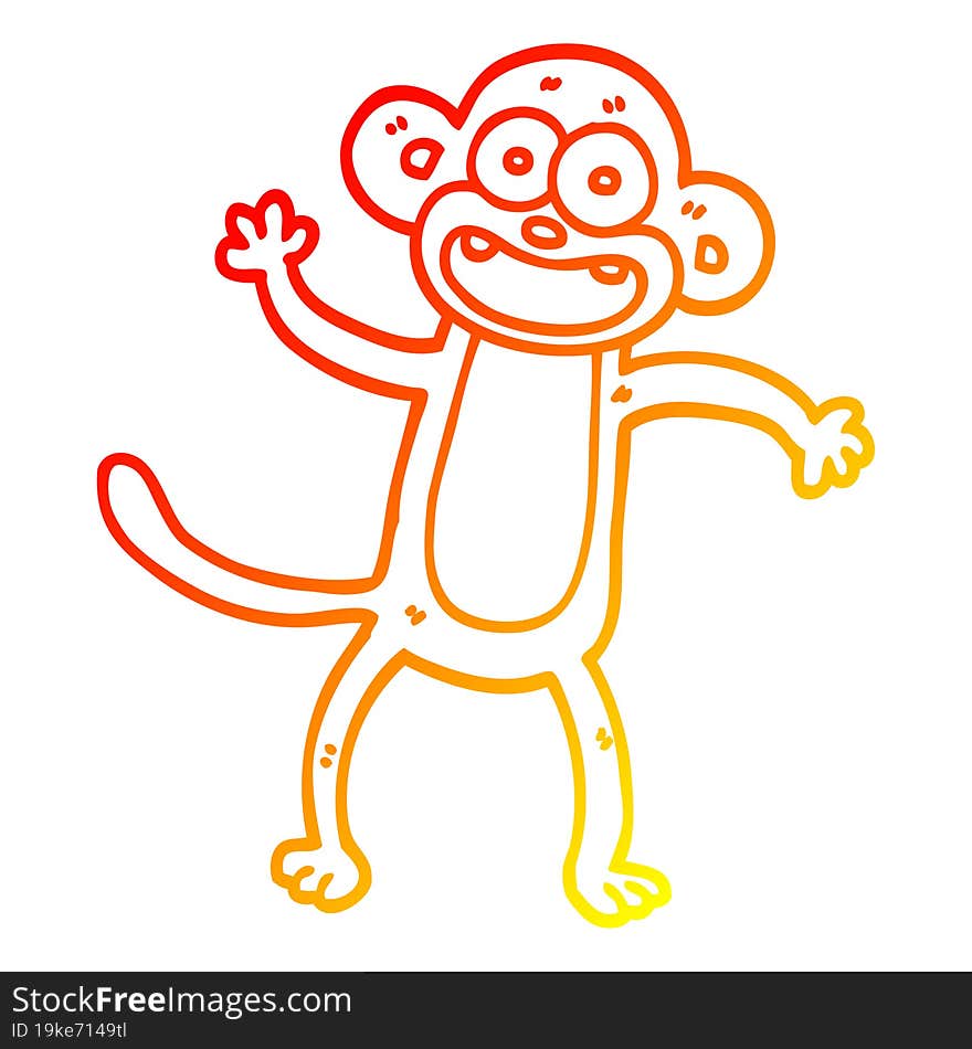 warm gradient line drawing cartoon waving monkey