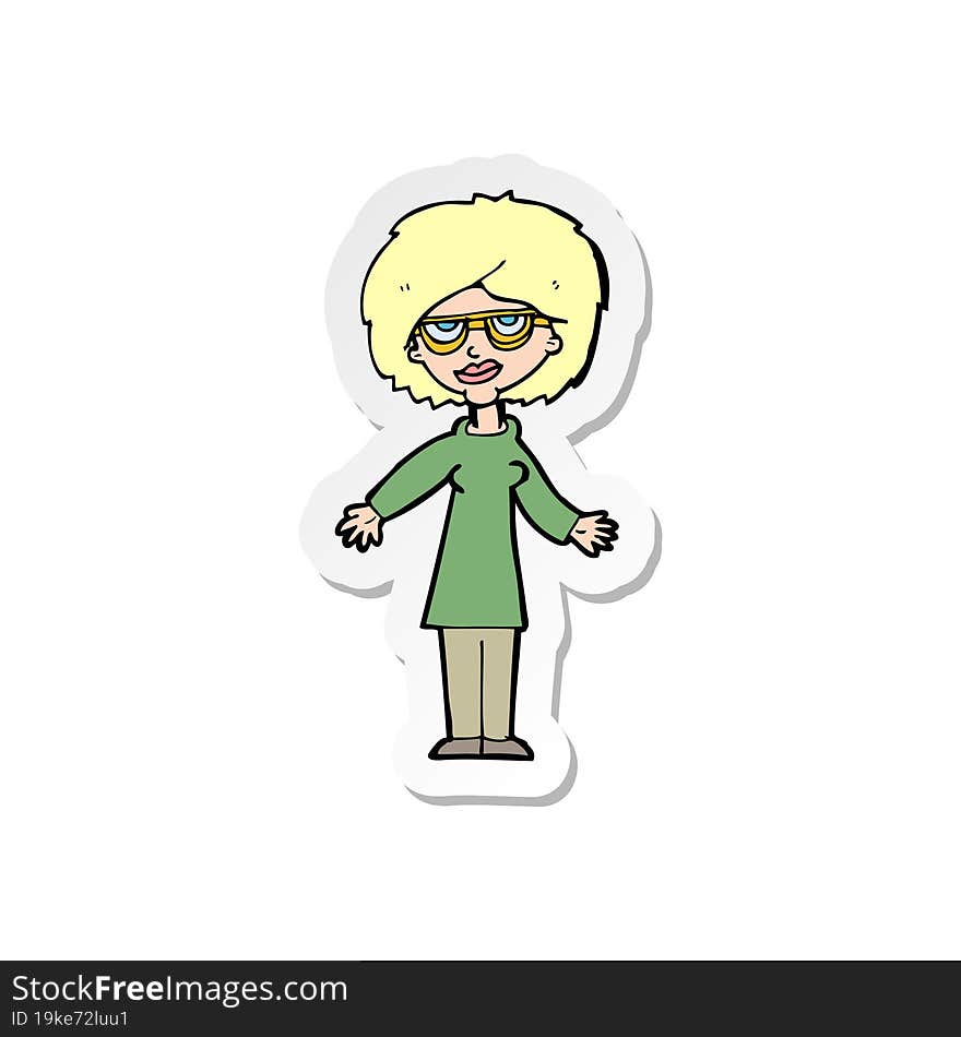 sticker of a cartoon woman wearing glasses