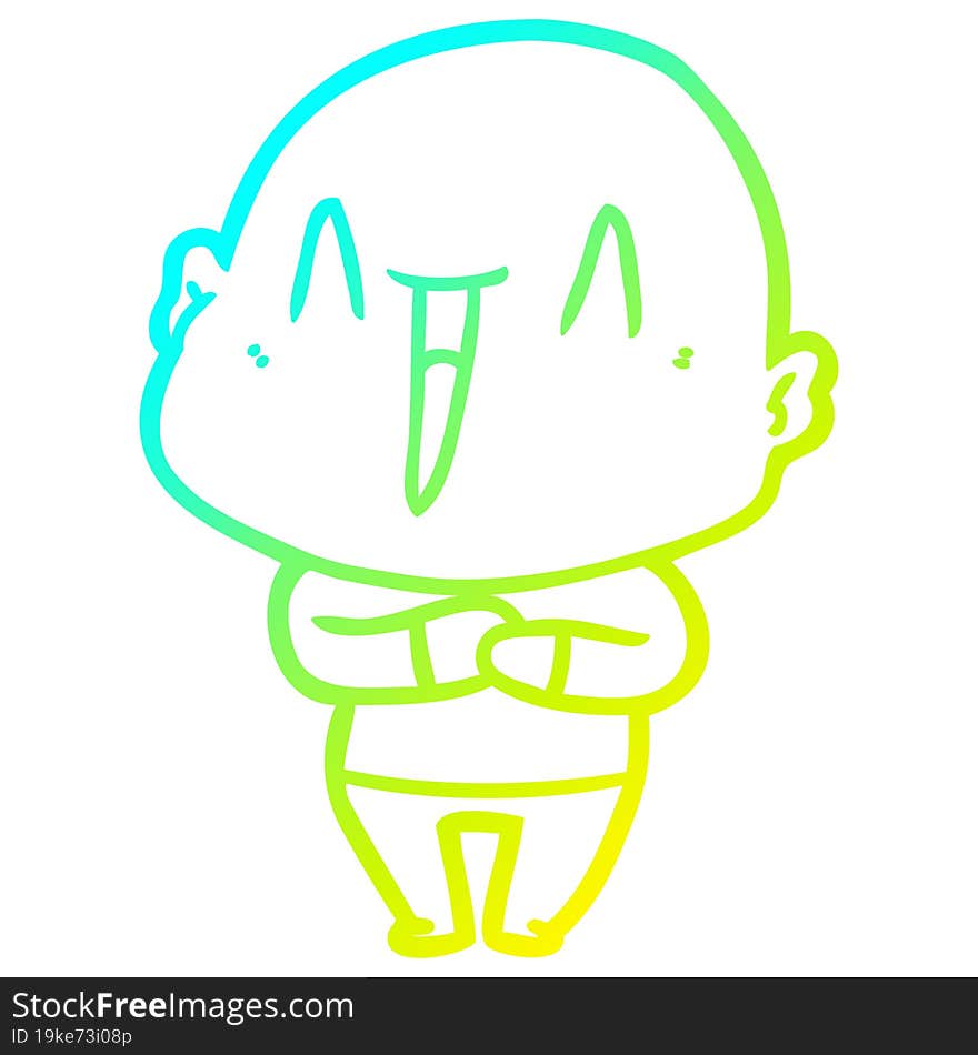 cold gradient line drawing of a happy cartoon bald man