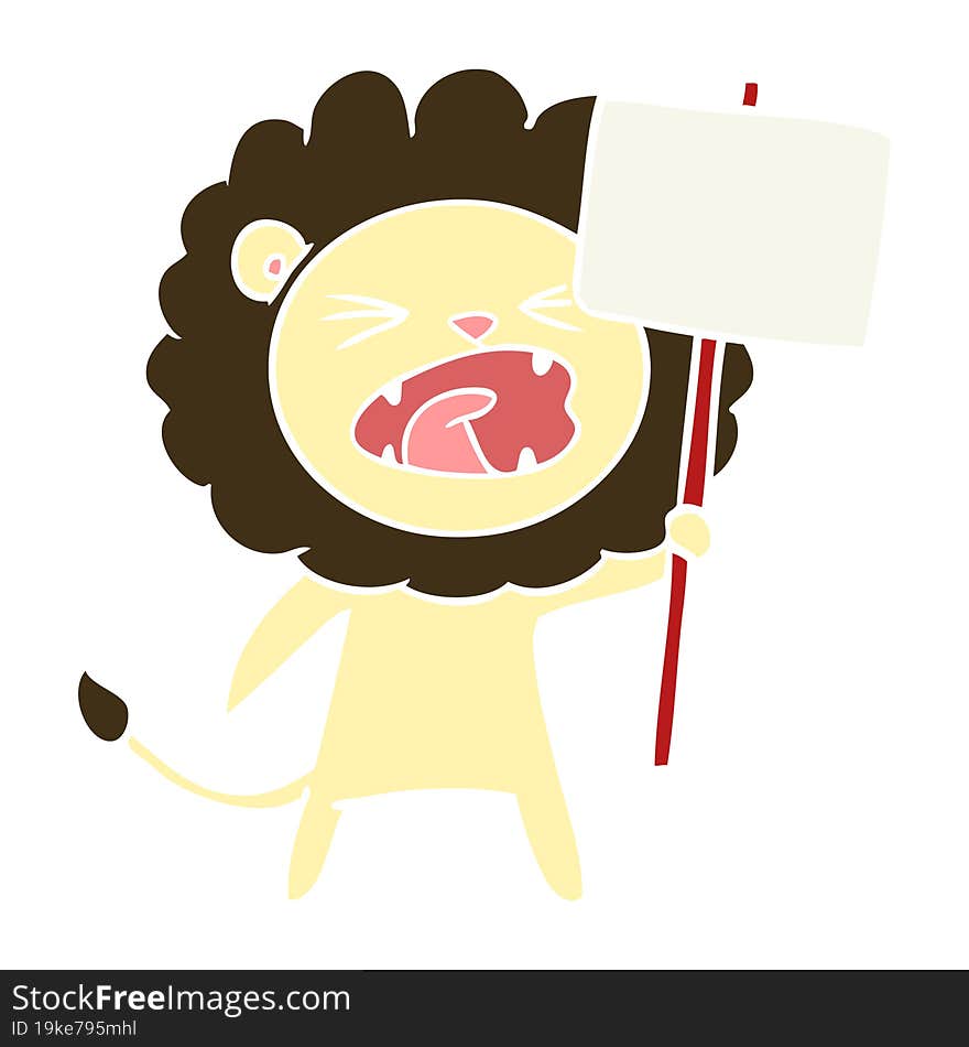 Flat Color Style Cartoon Lion With Protest Sign