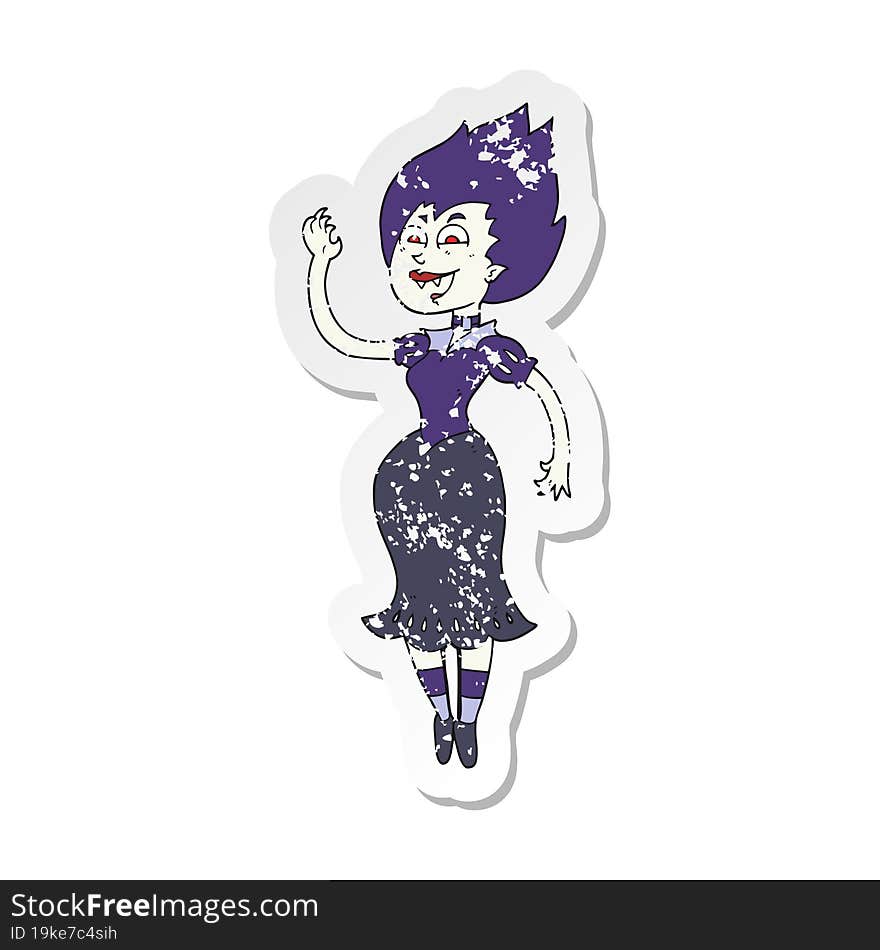 retro distressed sticker of a cartoon vampire girl