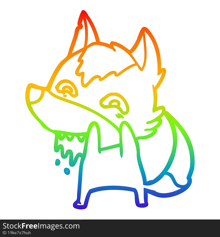 rainbow gradient line drawing of a cartoon hungry wolf