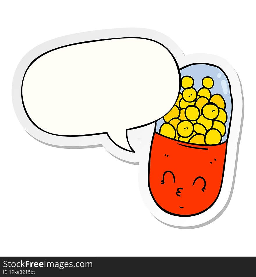 Cartoon Pill And Speech Bubble Sticker