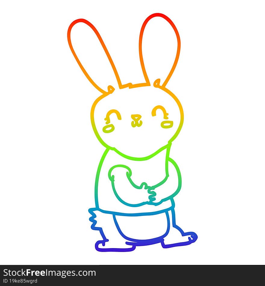 rainbow gradient line drawing of a cute cartoon rabbit