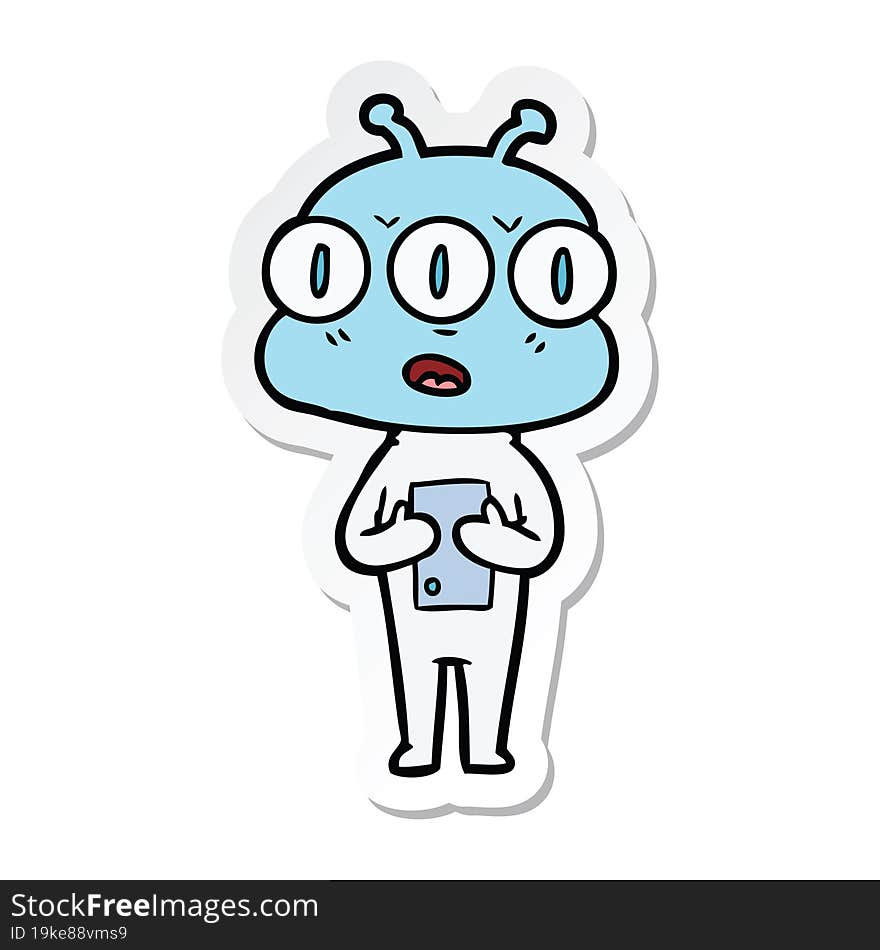 sticker of a cartoon three eyed alien