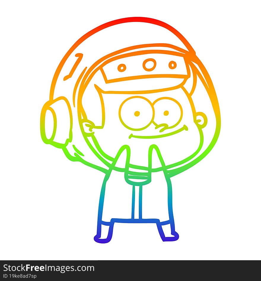 rainbow gradient line drawing of a happy astronaut cartoon