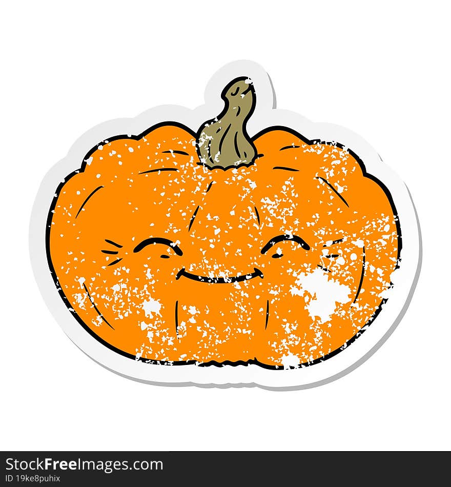 distressed sticker of a cartoon pumpkin