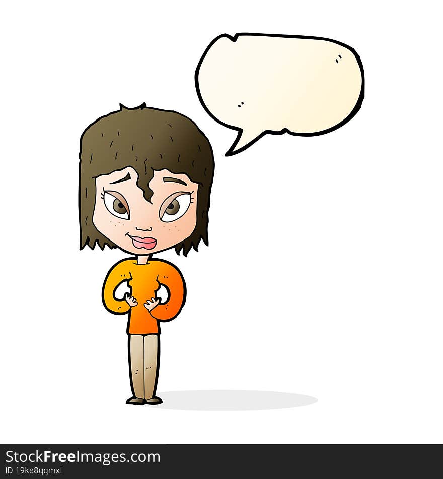 Cartoon Satisfied Woman With Speech Bubble