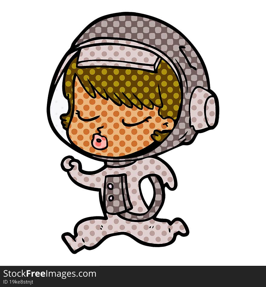 cartoon pretty astronaut girl running. cartoon pretty astronaut girl running