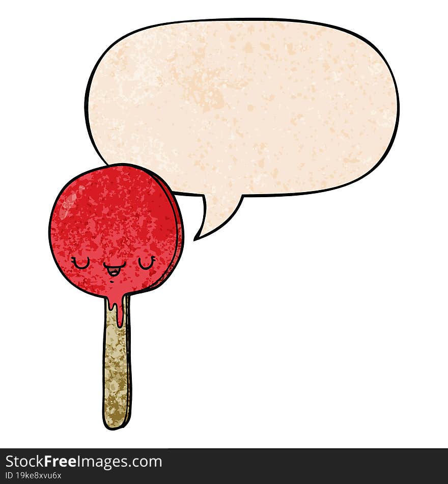 Cartoon Candy Lollipop And Speech Bubble In Retro Texture Style