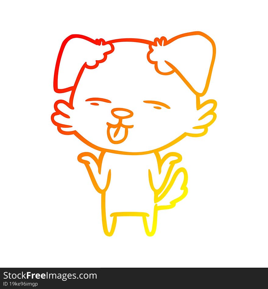 warm gradient line drawing of a cartoon dog sticking out tongue