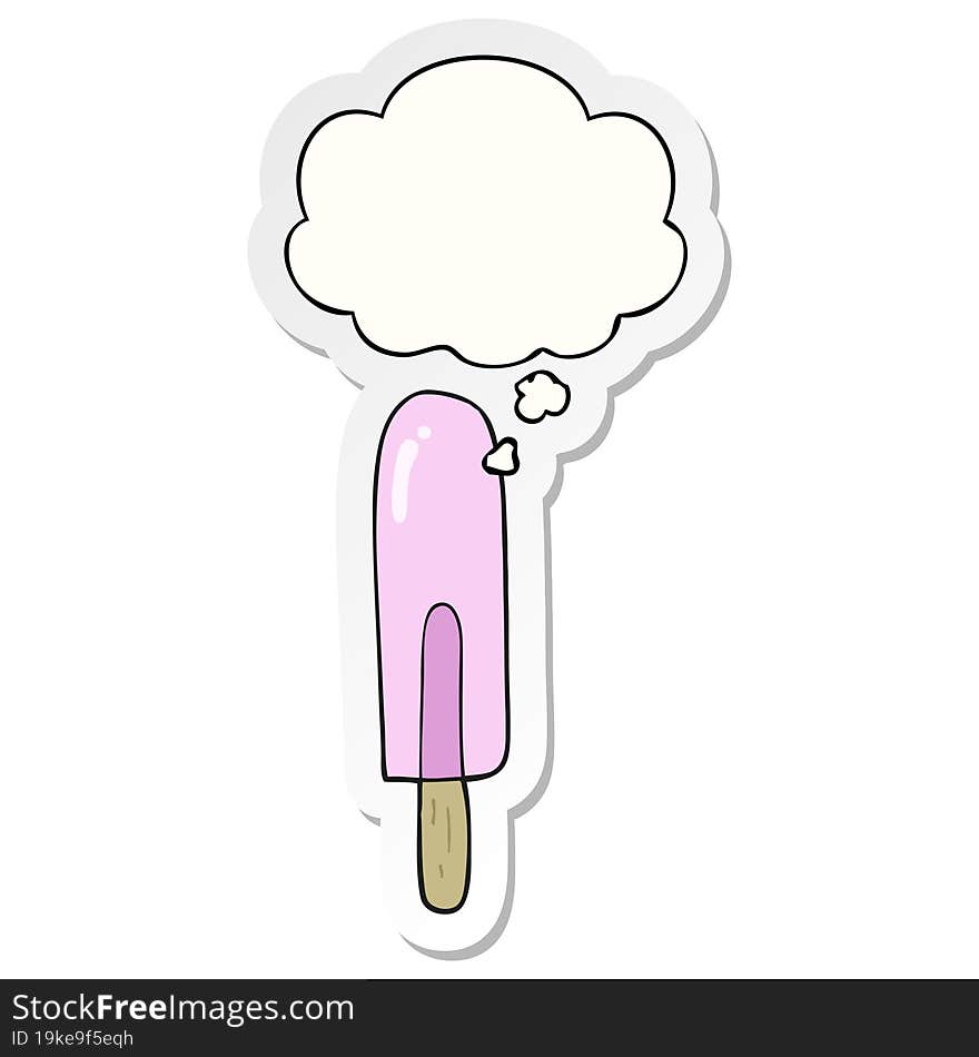 cartoon ice lolly with thought bubble as a printed sticker