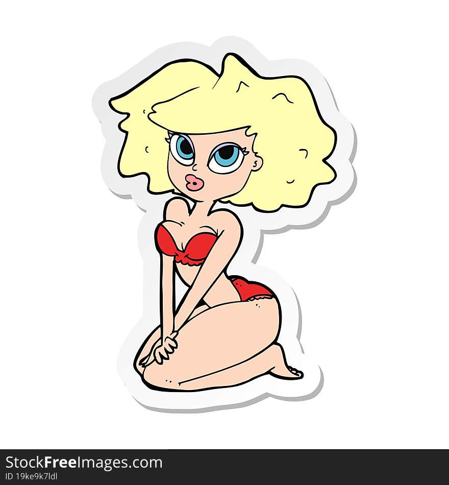 sticker of a cartoon woman wearing bikini