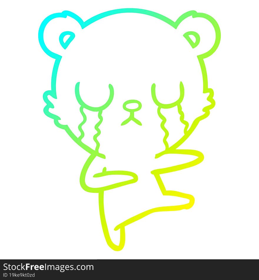 Cold Gradient Line Drawing Crying Polar Bear Cartoon