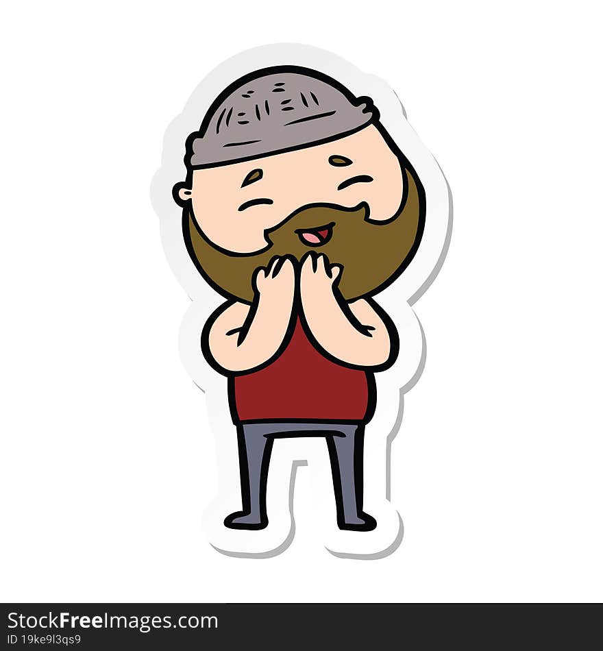 Sticker Of A Cartoon Happy Bearded Man