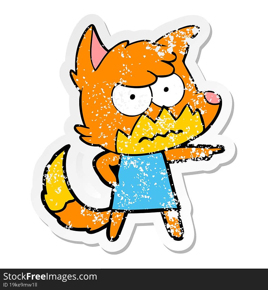 distressed sticker of a cartoon annoyed fox