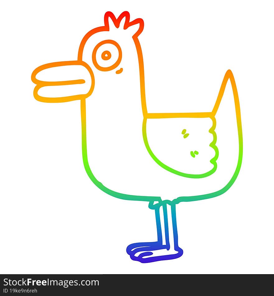 rainbow gradient line drawing of a cartoon sea gull