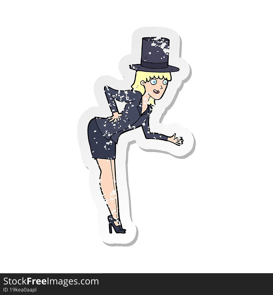 retro distressed sticker of a cartoon magician woman