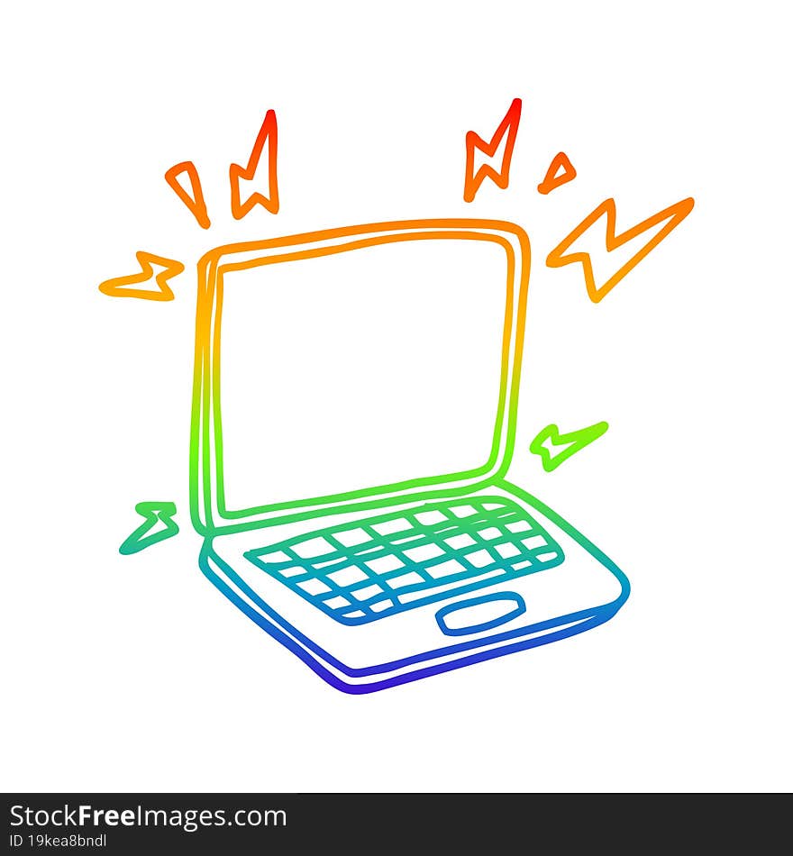 rainbow gradient line drawing of a cartoon laptop computer