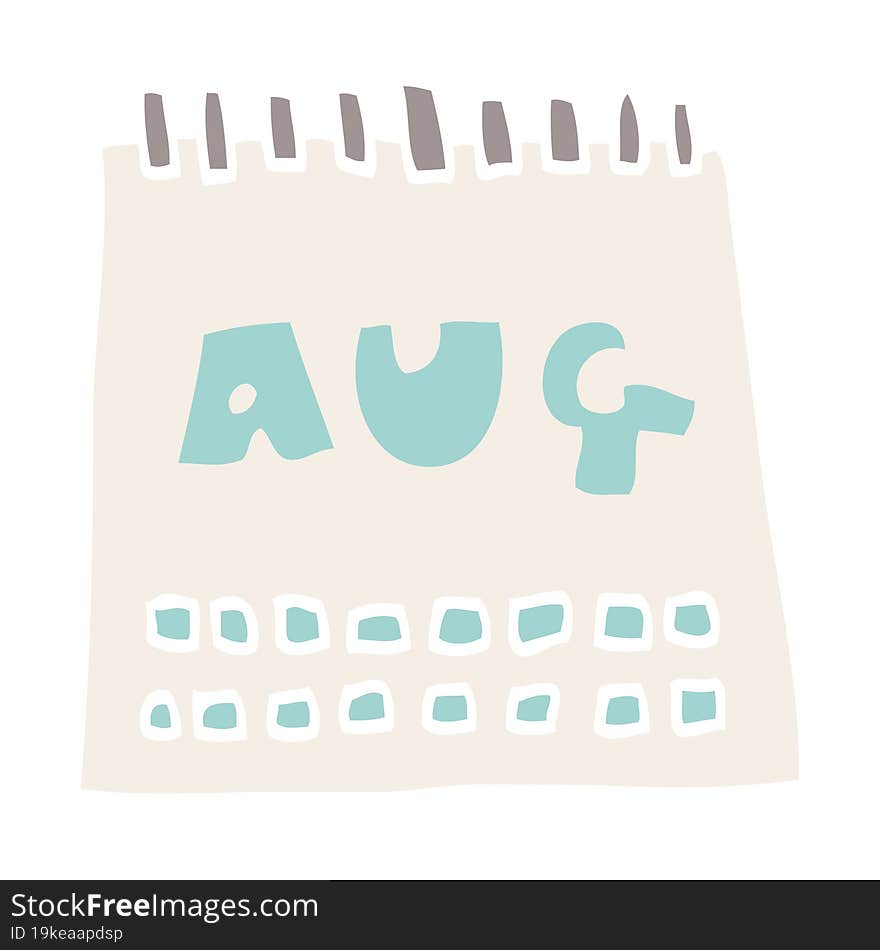 cartoon doodle calendar showing month of august