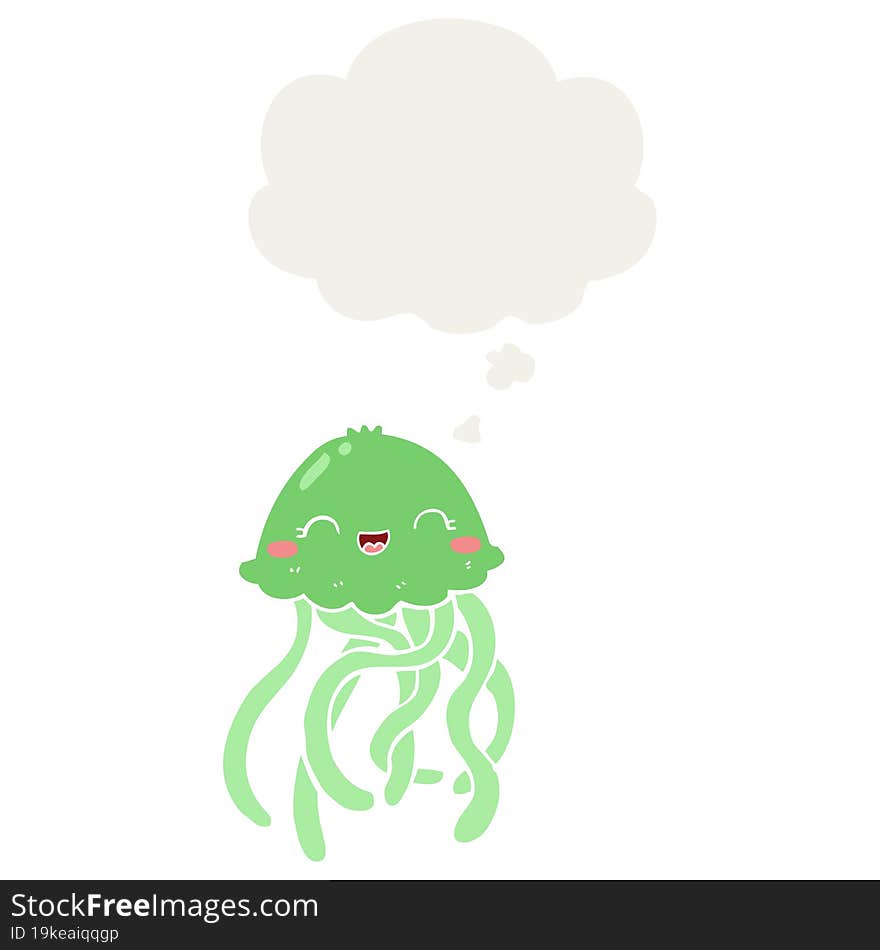 Cute Cartoon Jellyfish And Thought Bubble In Retro Style