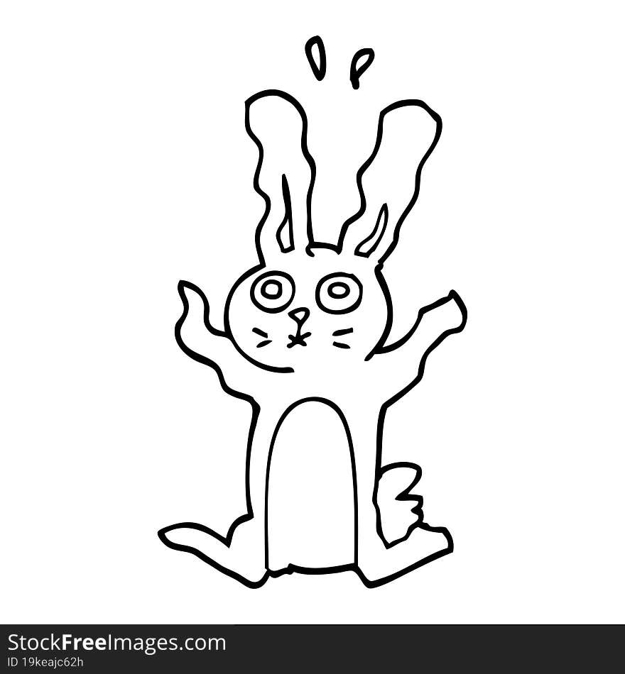 line drawing cartoon frightened bunny