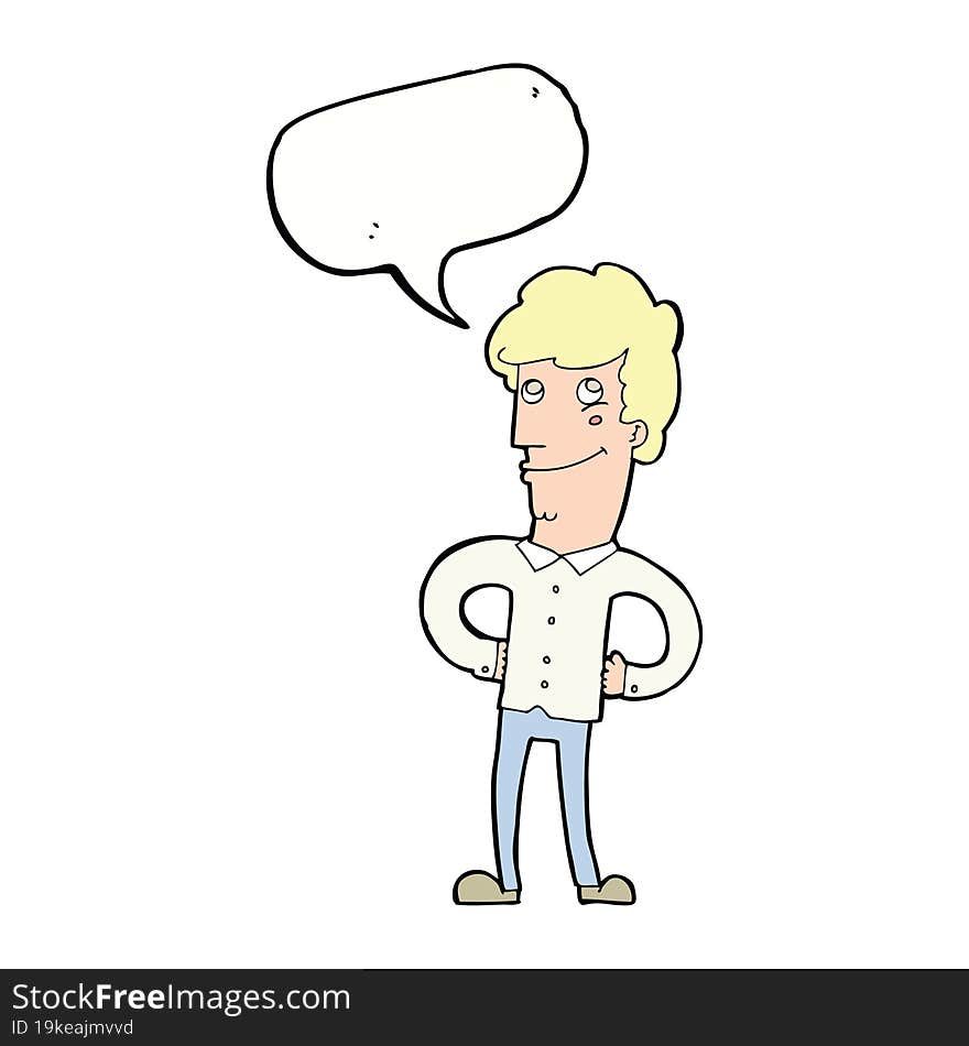 cartoon happy man with speech bubble