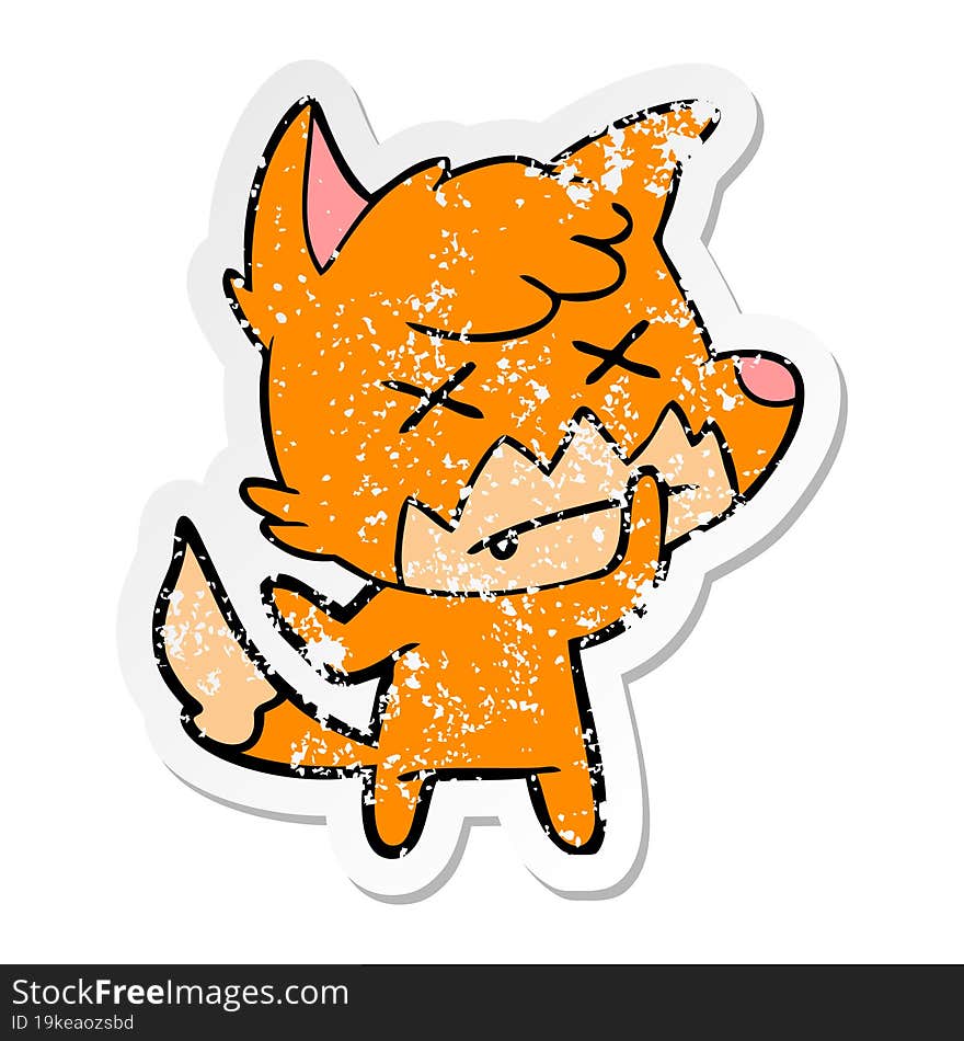 Distressed Sticker Of A Cartoon Dead Fox