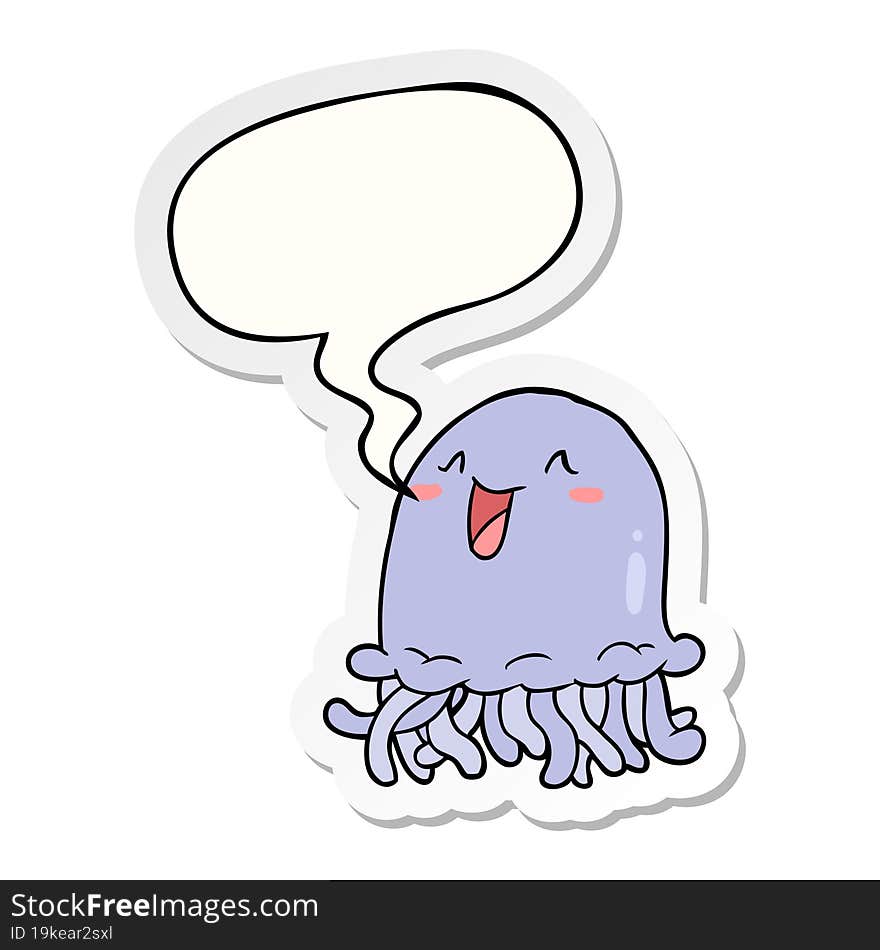 happy cartoon jellyfish and speech bubble sticker