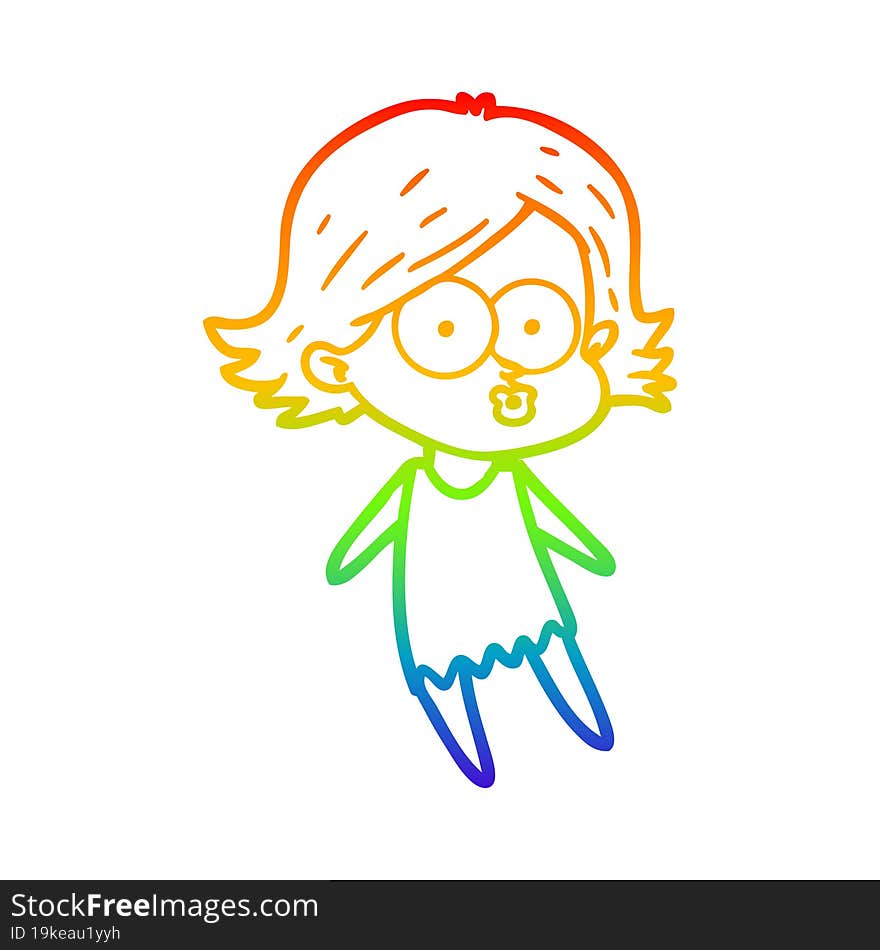 rainbow gradient line drawing cartoon girl pouting