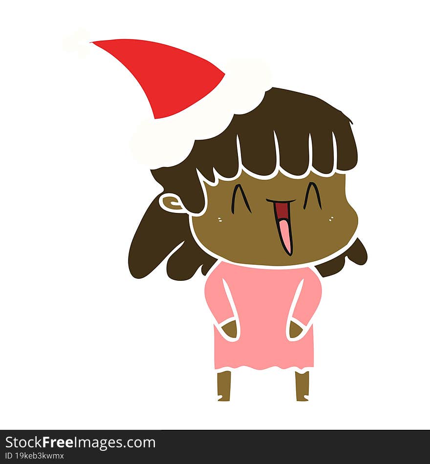 hand drawn flat color illustration of a woman wearing santa hat