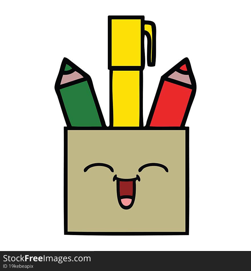 cute cartoon of a pencil pot. cute cartoon of a pencil pot