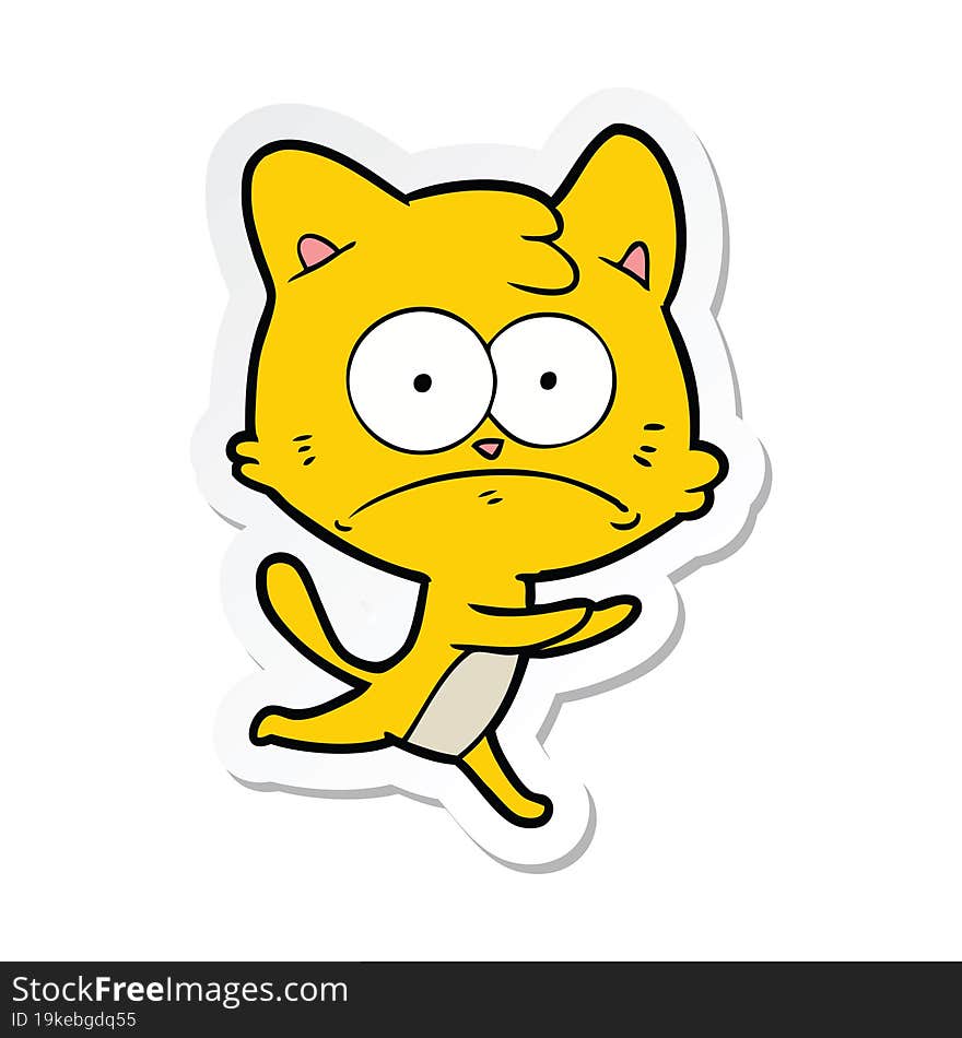 sticker of a cartoon nervous cat