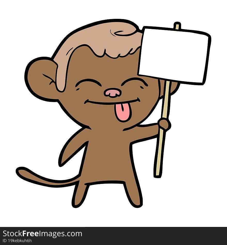 funny cartoon monkey with placard. funny cartoon monkey with placard