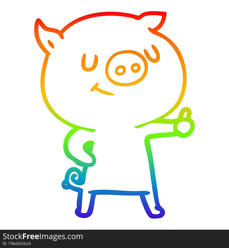 rainbow gradient line drawing of a happy cartoon pig