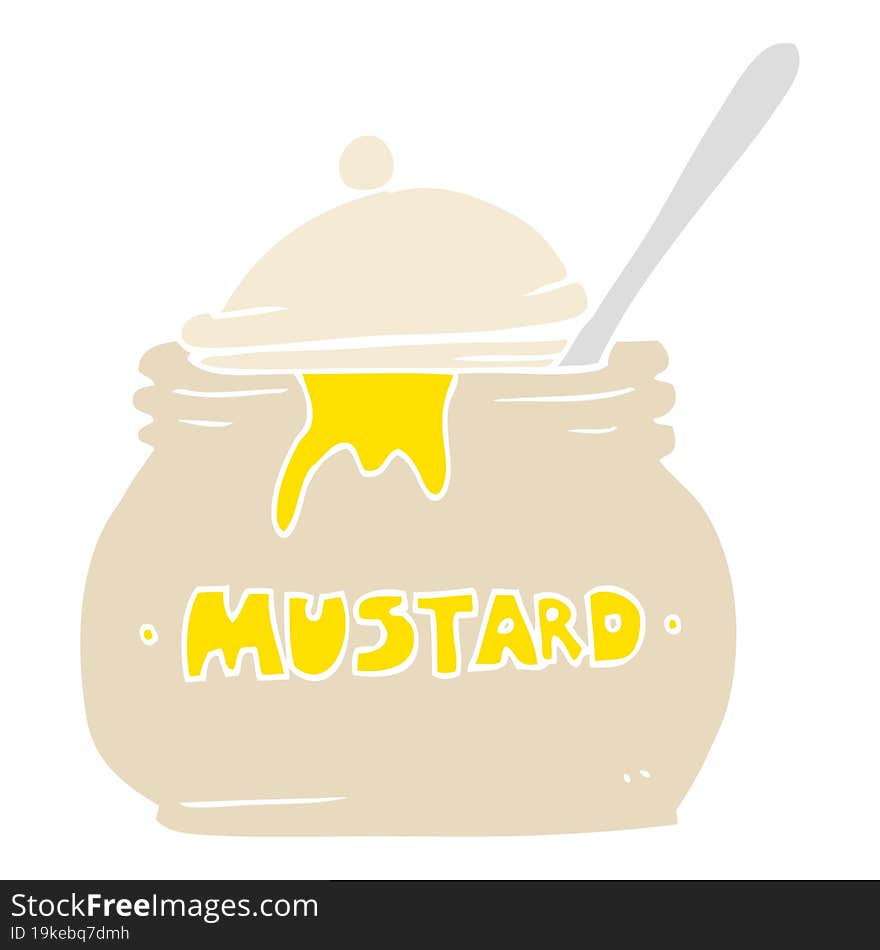 flat color illustration of a cartoon mustard pot