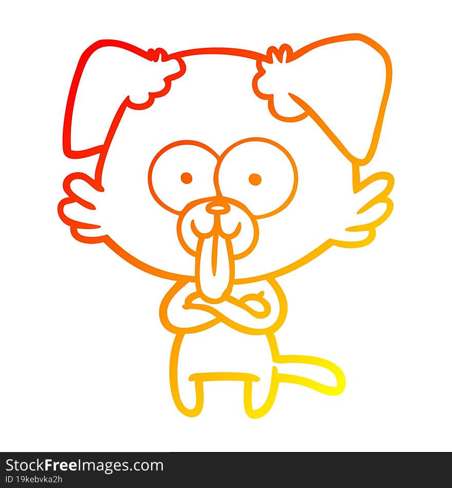 warm gradient line drawing of a cartoon dog with tongue sticking out