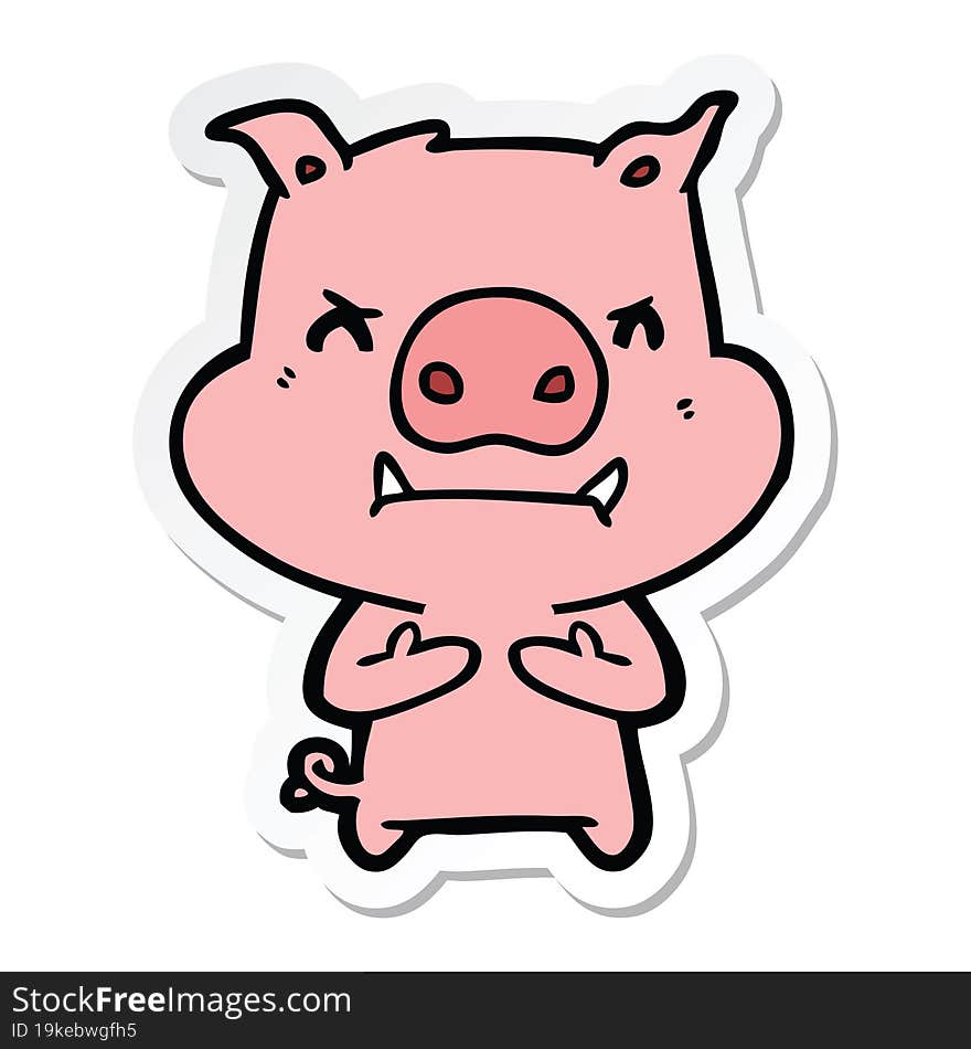 sticker of a angry cartoon pig