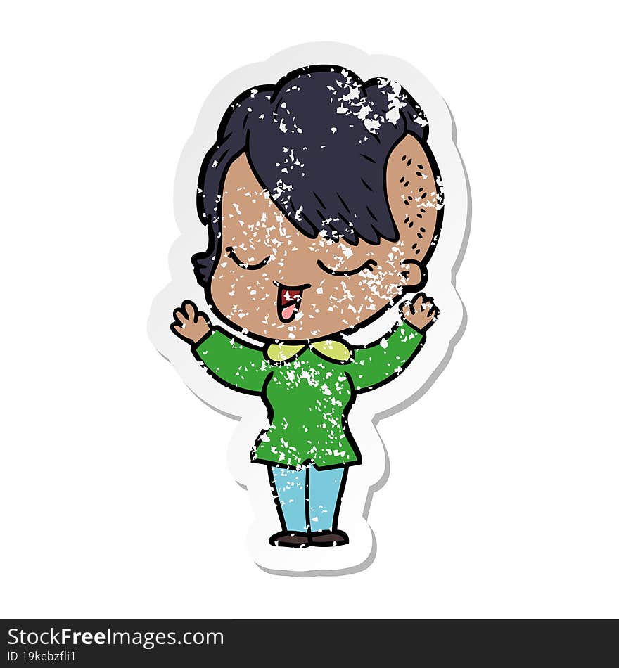 Distressed Sticker Of A Happy Cartoon Girl