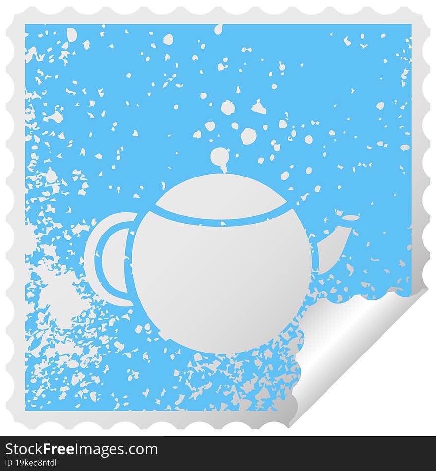 distressed square peeling sticker symbol red tea pot