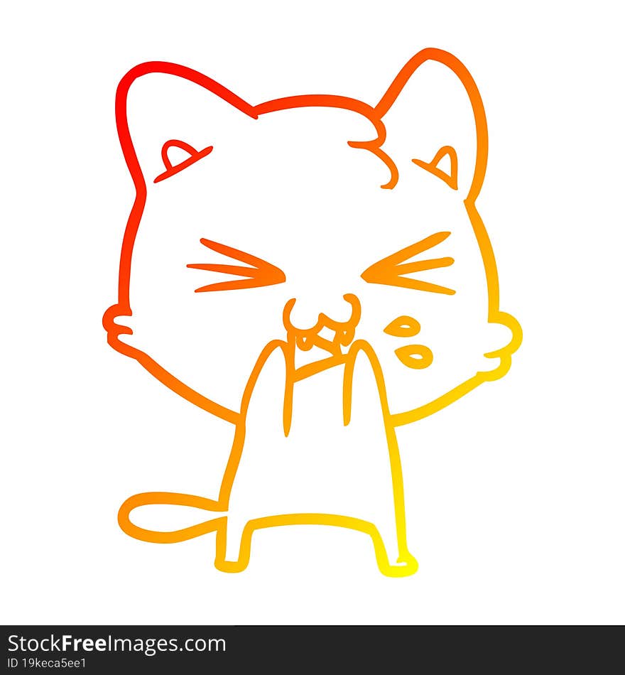 warm gradient line drawing cartoon cat hissing